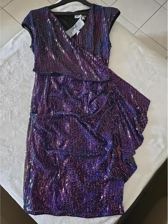 Grace Karin Dresses & Skirts - NWT Grace Karin Wrap Dress Women's M Purple Sequin Sparkly Glitter Party Club